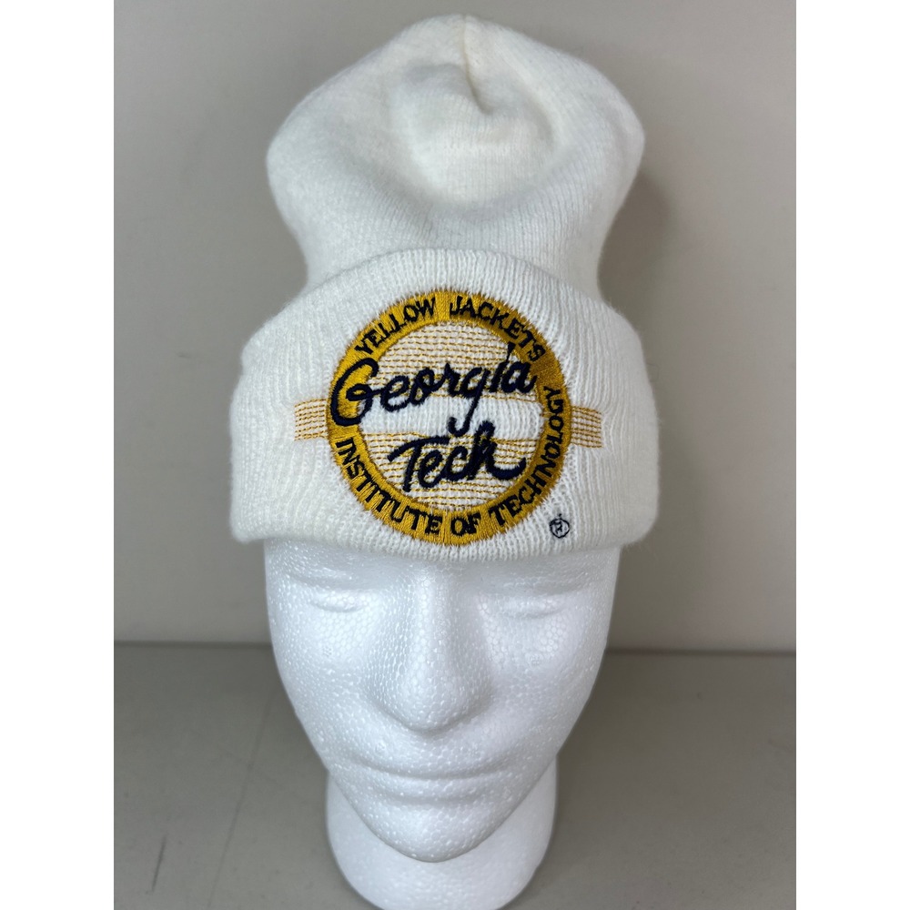 Georgia Tech Yellow Jackets Knit Beanie Hat White Embroidered Logo Cuff Cap